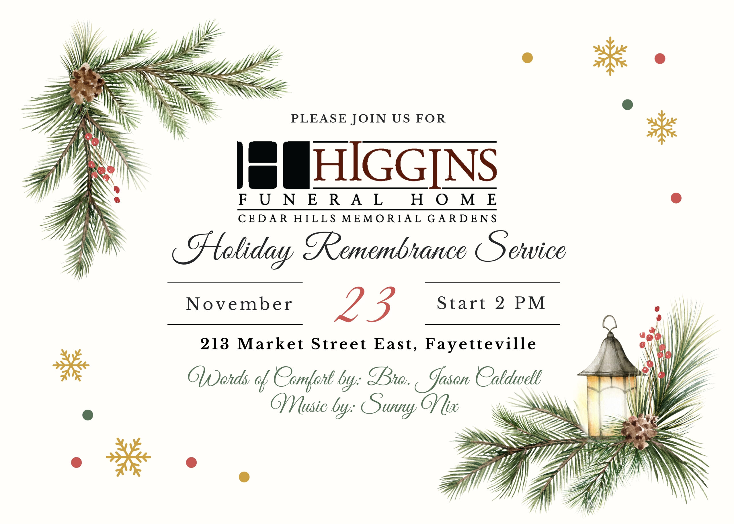 Holiday Remembrance Service - Higgins Funeral Home